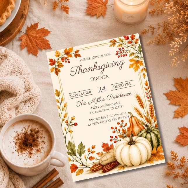 Editable Rustic Autumn Thanksgiving Dinner Invitat Invitation (Creator Uploaded)