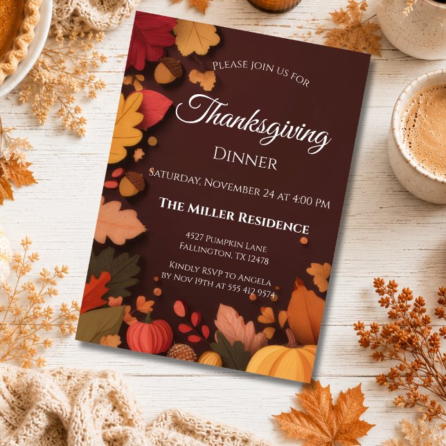 Editable Rustic Autumn Thanksgiving Dinner Invitat Invitation (Creator Uploaded)