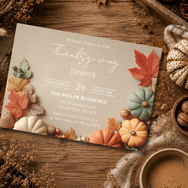 Editable Rustic Autumn Thanksgiving Dinner Invitat Invitation (Creator Uploaded)