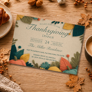 Editable Rustic Autumn Thanksgiving Dinner Invitat Invitation