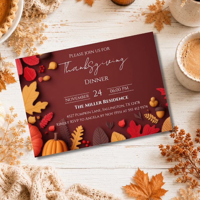 Editable Rustic Autumn Thanksgiving Dinner Invitat Invitation (Creator Uploaded)