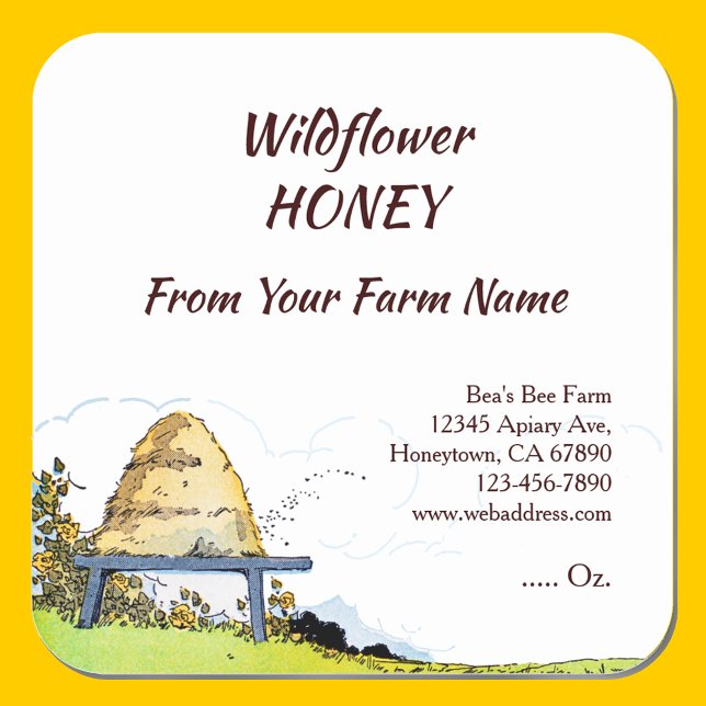 Editable Rustic Beehive and Clouds 1.5" Square Sticker (Creator Uploaded)