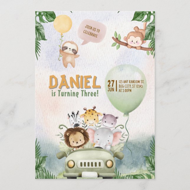 Editable Safari Birthday Invitation (Front)