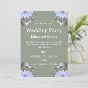 Editable Sage Green Floral Wedding Invitation