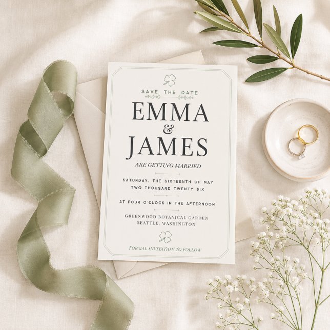 Editable Sage Green Minimal Save The Date Card (Elegant sage green Save the Date for your unforgettable garden wedding.)