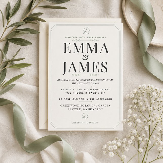 Editable Sage Green Minimal Wedding Invitation (Elegant sage green wedding invitation for modern garden celebrations.)