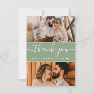 Editable Sage Green Wedding Photos Thank you Card