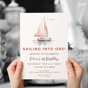 Editable Sailboat Birthday Invitation - Pink
