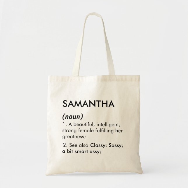 Editable Samantha name definition, custom name Tote Bag (Front)