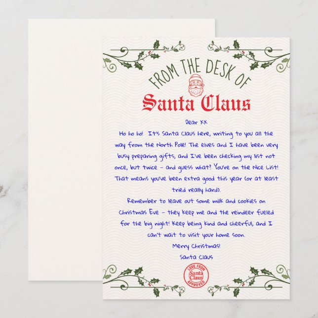 Editable Santa Letter Template Printable (Front/Back)