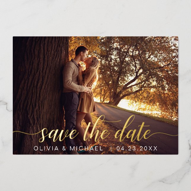 Editable Save the Date Gold Handwritten Photo (Front)