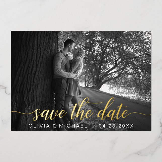 Editable Save the Date Gold Handwritten Photo (Front)