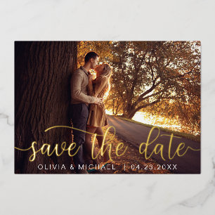 Editable Save the Date Gold Handwritten Photo