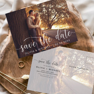 Editable Save the Date White Handwritten Photo Postcard