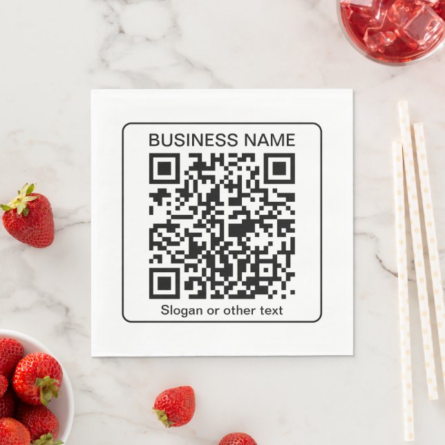 Editable Scannable QR code + Your Business Name Napkin (Insitu)
