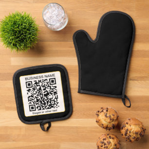 Editable Scannable QR code + Your Business Name Oven Mitt & Pot Holder Set