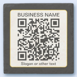 Editable Scannable QR code + Your Business Name Stone Coaster
