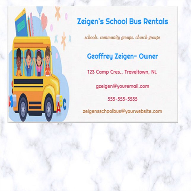 Editable School Bus Rentals Business Card (Creator Uploaded)