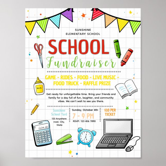 Editable school open day Fundraiser Flyer Poster (Front)