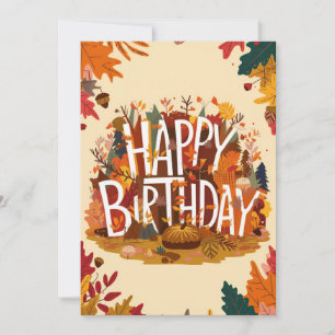 Editable Season Autumn Fall Happy Birthday  Card