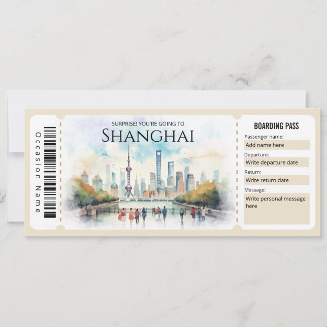 Editable Shanghai Plane Boarding Pass Ticket Invitation (Front)