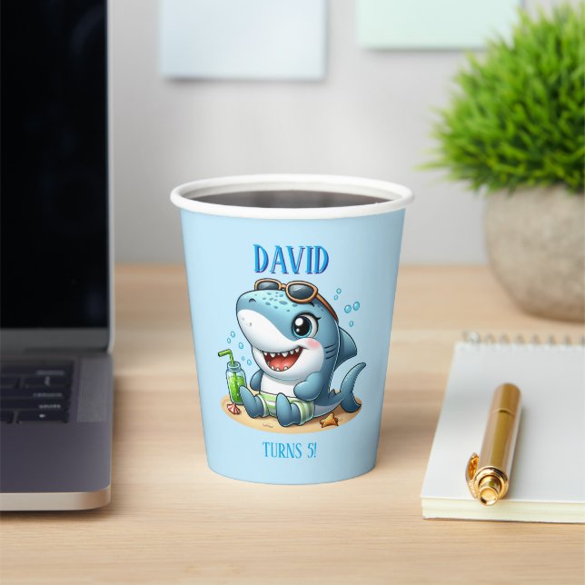 Editable Shark Attack Birthday Paper Cups  (Insitu)