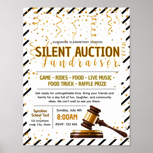 Editable silent auction fundraiser flyer poster (Front)