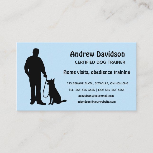 Editable Silhouette Dog Trainer Business Card (Front)