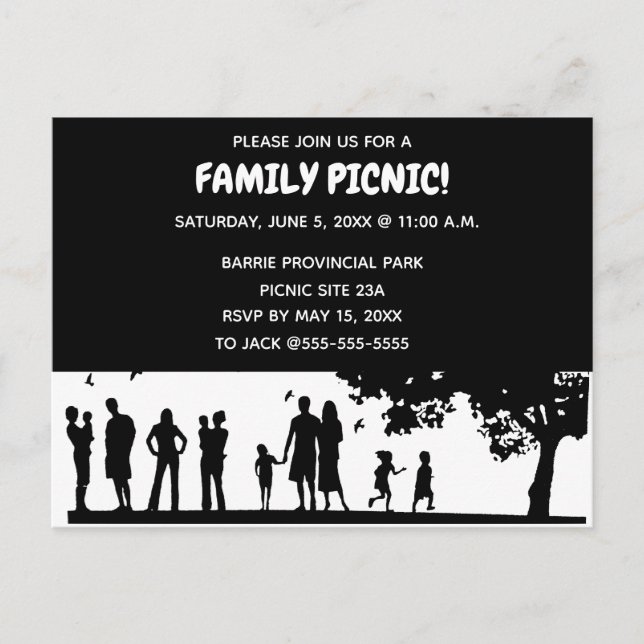 Editable Silhouette Family Picnic Invitation Postcard (Front)