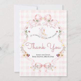 Editable Silly Goose Baby Shower Pink Bow Thank You Card