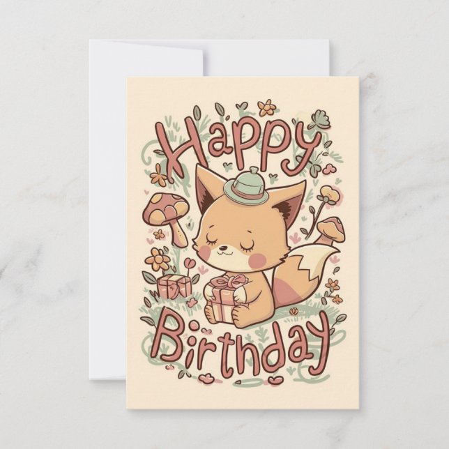 Editable Simple Fox Birthday Card (Front)