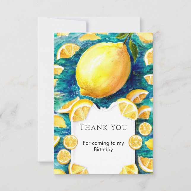Editable Simple Lemon Birthday Thank You Card (Front)
