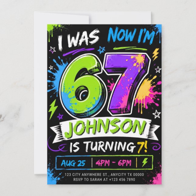 Editable Six Seven Birthday Invitation (Front)
