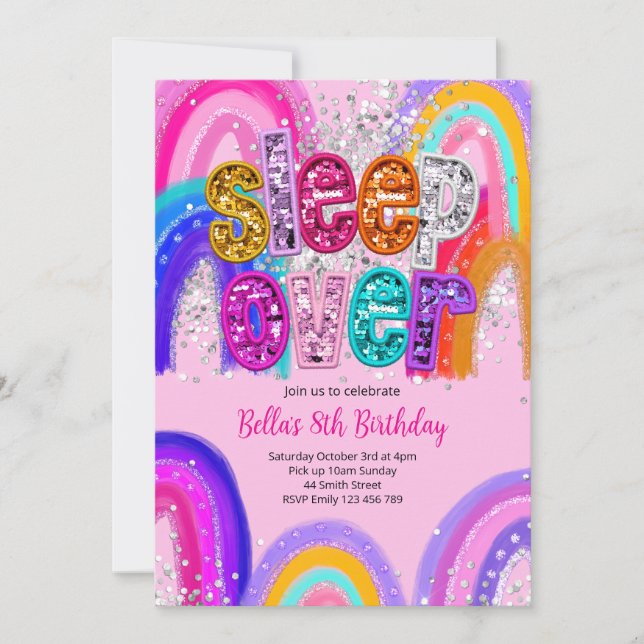 Editable Sleep Over Any Age Birthday Invitation (Front)