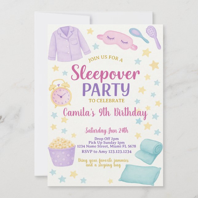Editable Sleepover Birthday Party Invitation (Front)