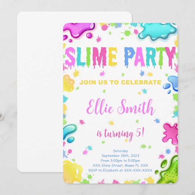 Editable Slime Birthday Invitation (Front/Back)