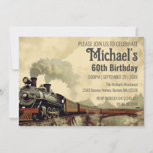 Editable Smoke Bridge Vintage Steam Train Birthday Invitation