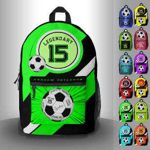 Editable Soccer Ball Modern Green Milestone  Printed Backpack