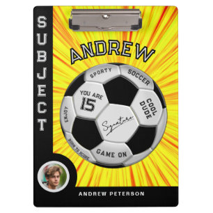 Editable Soccer Ball Modern Yellow Milestone  Clipboard