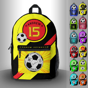 Editable Soccer Ball Modern Yellow Milestone Printed Backpack