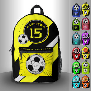Editable Soccer Ball Modern Yellow Milestone Printed Backpack