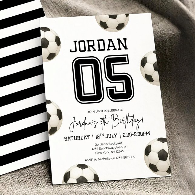 Editable Soccer Birthday Boho Football Soccer Boy Invitation (Creator Uploaded)
