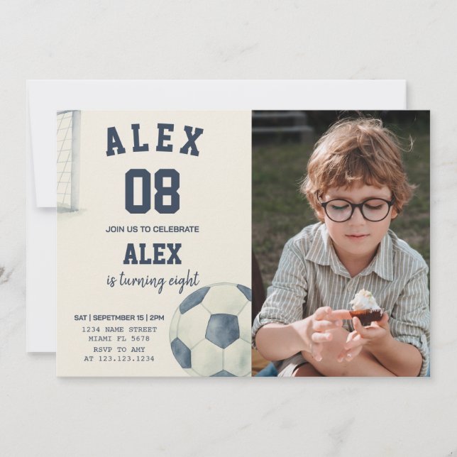 Editable Soccer Birthday Invitation with photo (Front)