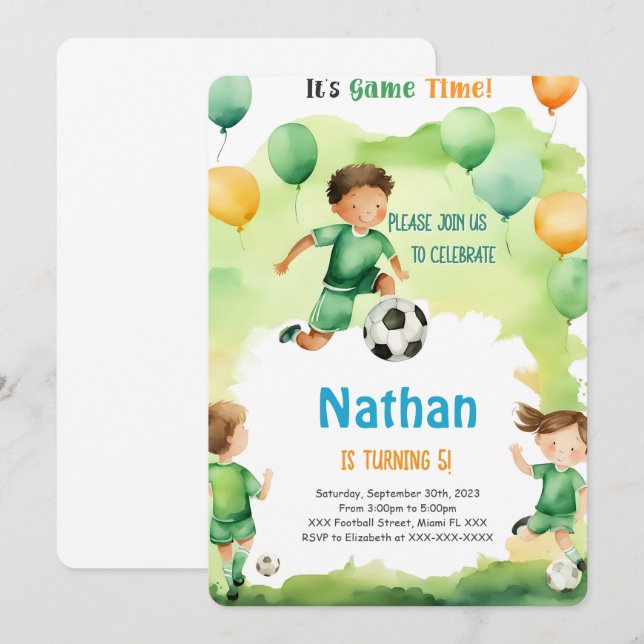 Editable Soccer Birthday Party Invitation (Front/Back)