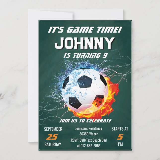 Editable Soccer Birthday Party Invitation (Front)