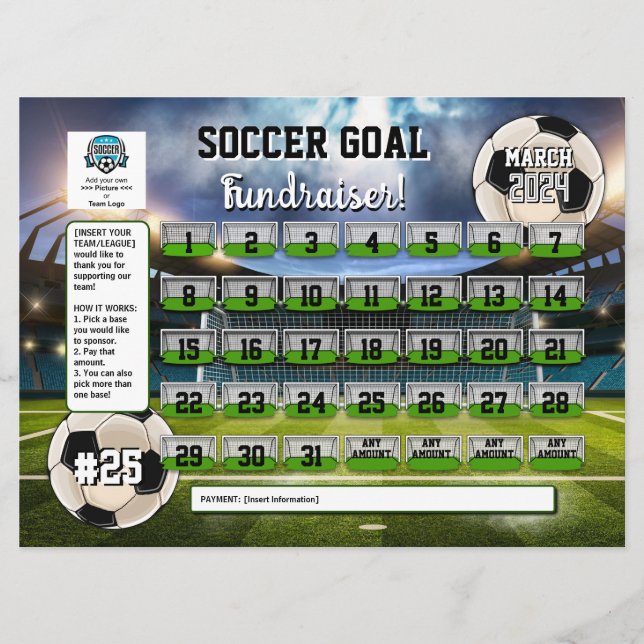 Editable Soccer Calendar Fundraiser Flyer  Invitation (Front)