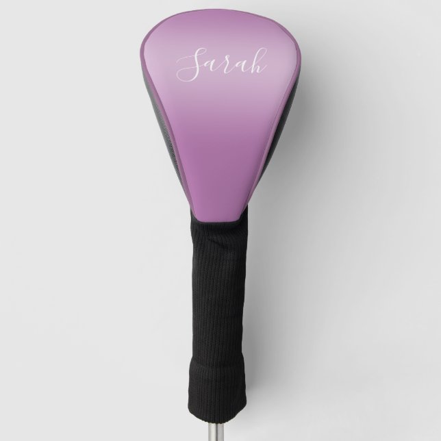 Editable Soft Mauve Ombre & White Text Script  Golf Head Cover (Front)