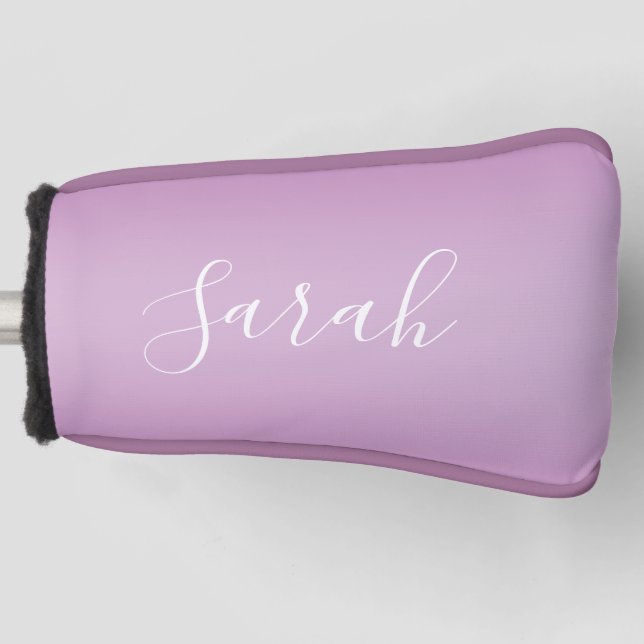 Editable Soft Mauve Ombre & White Text Script  Golf Head Cover (Front)