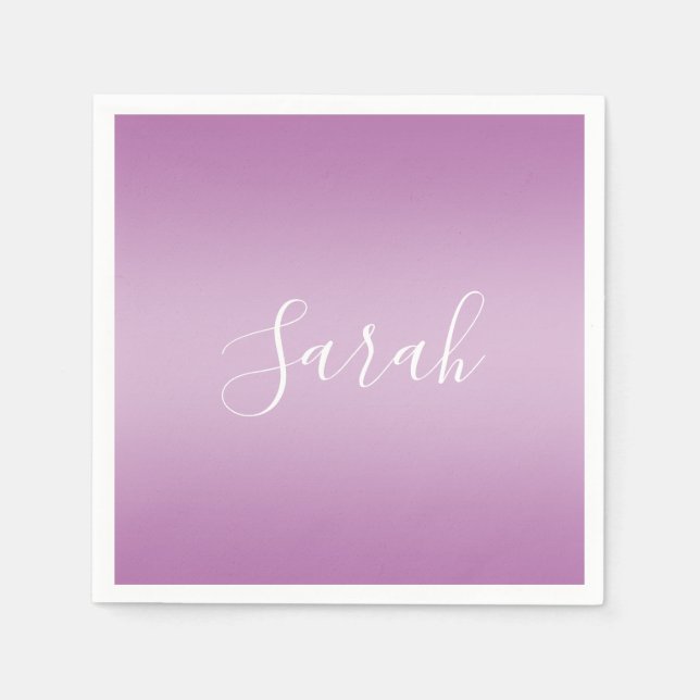 Editable Soft Mauve Ombre & White Text Script  Napkin (Front)