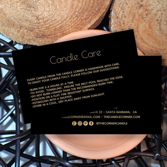 Editable Soy Candle Care Card with  logo Black (Creator Uploaded)
